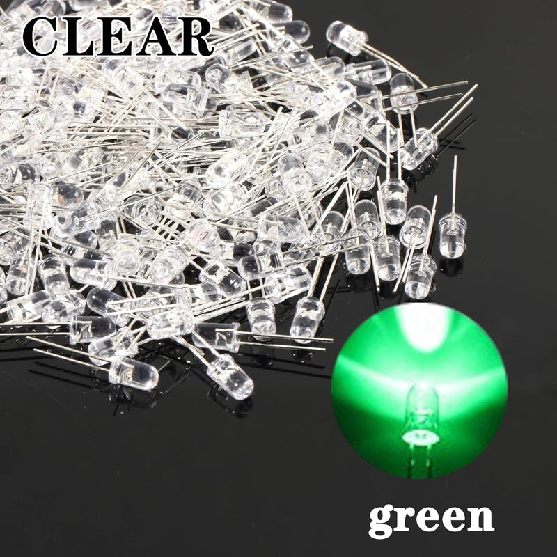 Juasky 150pcs 5mm LED Diode Lights,Clear Green LED Light Emitting Diodes for Science Experiment DIY Projects - Image 3